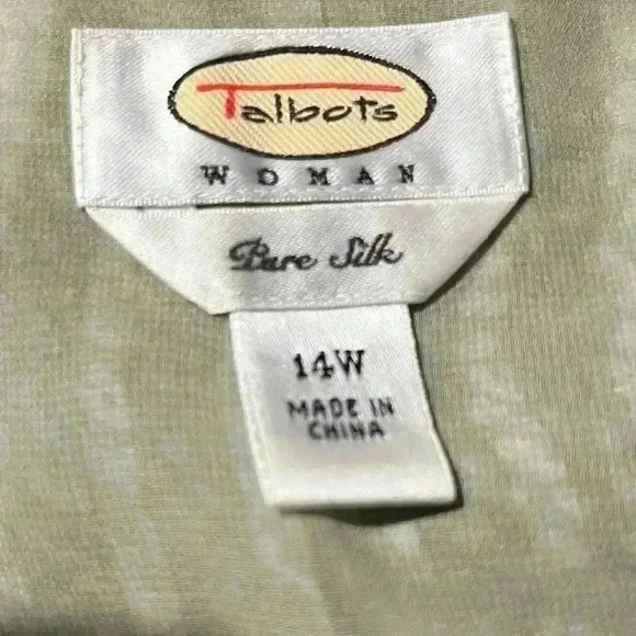 Talbots SILK olive green striped blouse size 14W - Picture 5 of 6